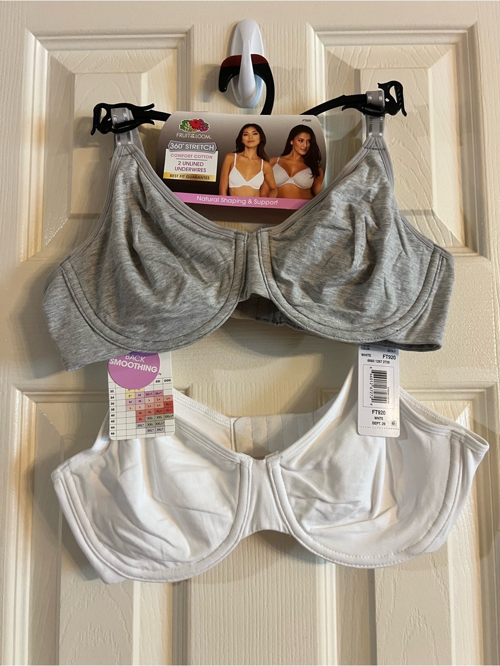 Fruit of the Loom Cotton Blend Underwire Bra Set - Gray & White